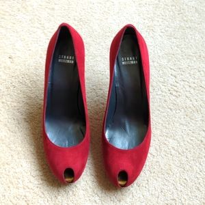 Pretty Cranberry Stuart Weitzman Peep toe Heels